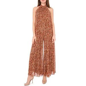 Vince Camuto Women's Print Wide-Leg romper/pant Halter Jumpsuit Rust-brown new L